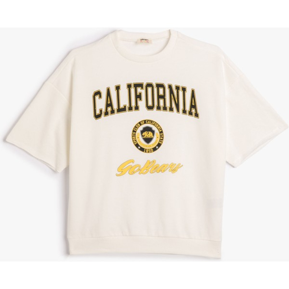 Koton Kolej Sweatshirt Kısa Kollu Bisiklet Yaka Baskı Detaylı Erkek Çocuk Sweatshirt Fiyatı