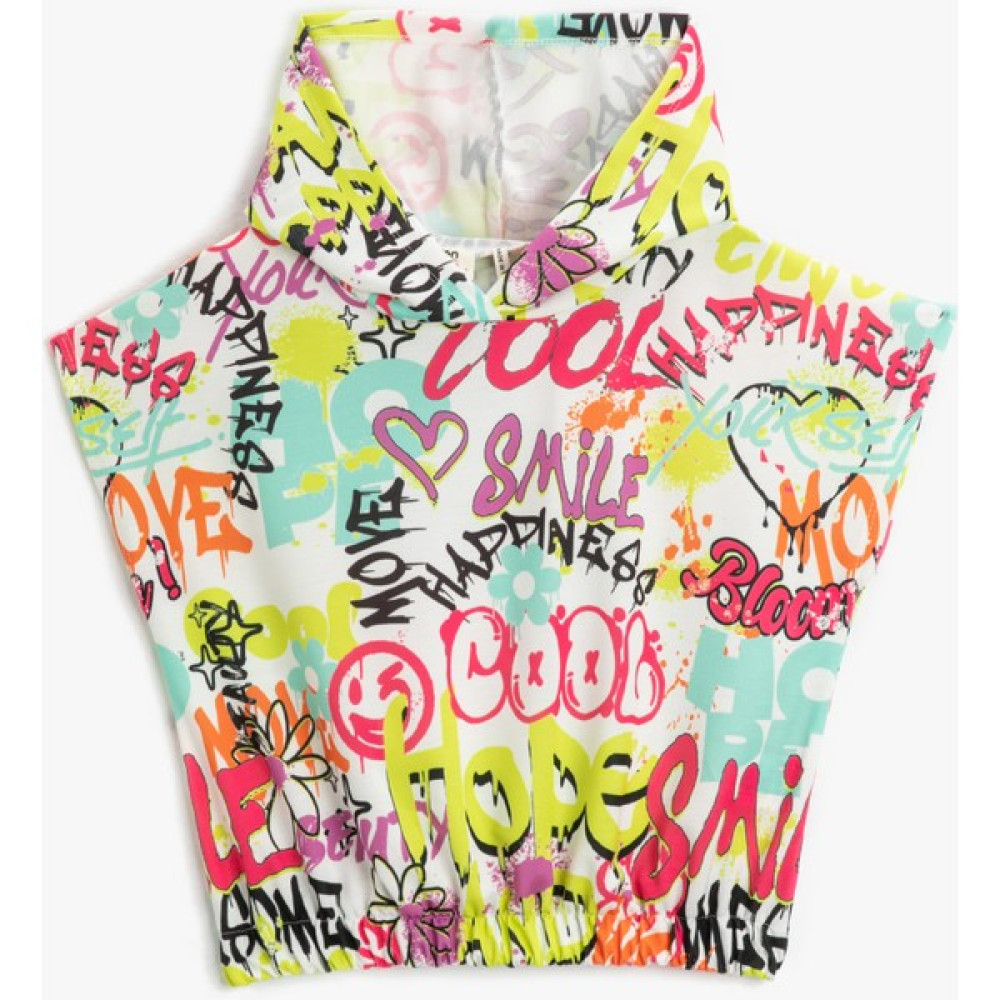 Koton Kolsuz Kapşonlu Sweatshirt Crop Grafiti Baskılı Kız Çocuk Sweatshirt Fiyatı