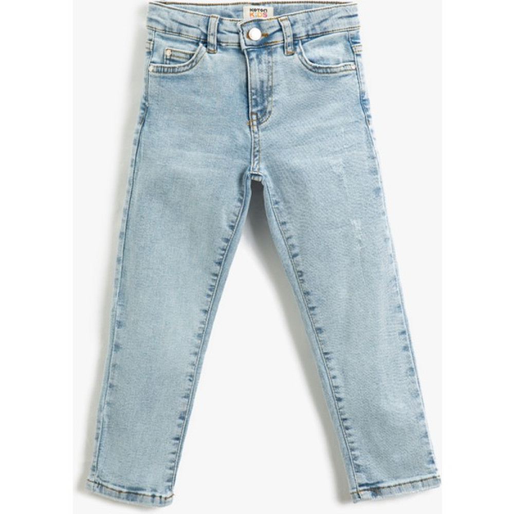 Koton Kot Pantolon Düz Paça Normal Bel Pamuklu - Straight Jean Beli Ayarlanabilir Lastikli Erkek Çocuk Pantolon Fiyatı