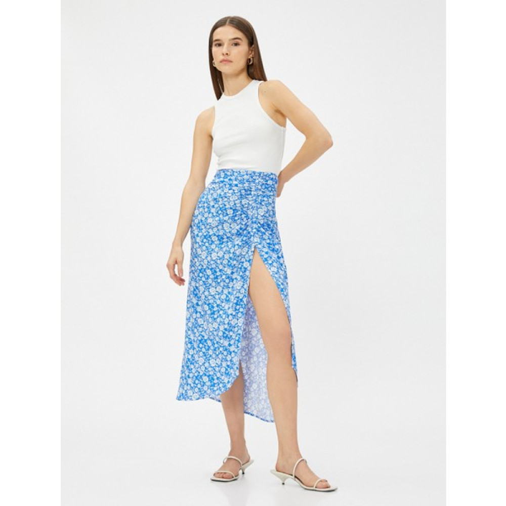 Koton Midi Etek Çiçekli Yırtmaçlı Ecovero® Viscose Etek Fiyatı