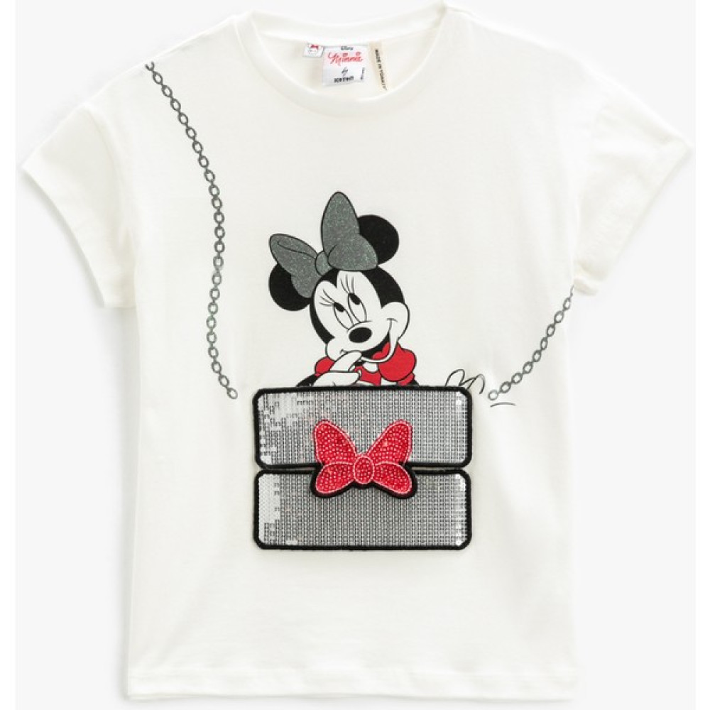 Koton Minnie Mouse Tişört Baskılı Lisanslı Pul Payet İşlemeli Kısa Kollu Bisiklet Yaka Kız Çocuk T-shirt Fiyatı