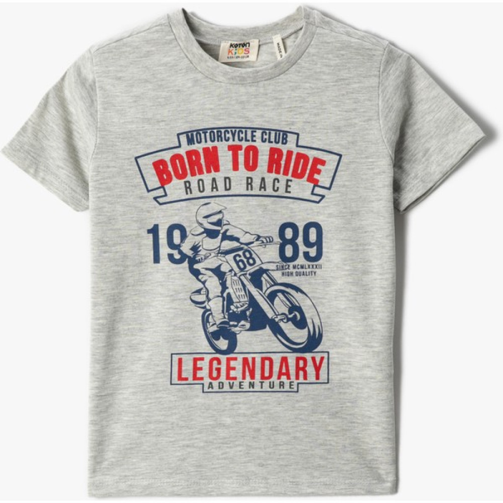 Koton Motosiklet Baskılı Kısa Kollu Tişört Püsküllü Bisiklet Yaka Pamuklu Erkek Çocuk T-shirt Fiyatı