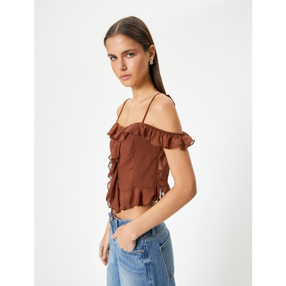 Koton Omuzları Açık Fırfırlı Bluz Crop Ince Askılı Bluz Fiyatı