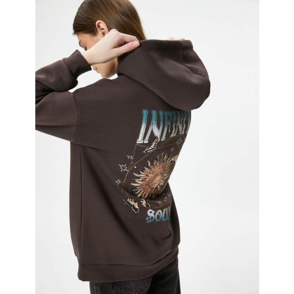 Koton Oversize Kapşonlu Sweatshirt Arkası Baskılı Uzun Kolu Pamuk Karışımlı Bayan Sweatshirt Fiyatı