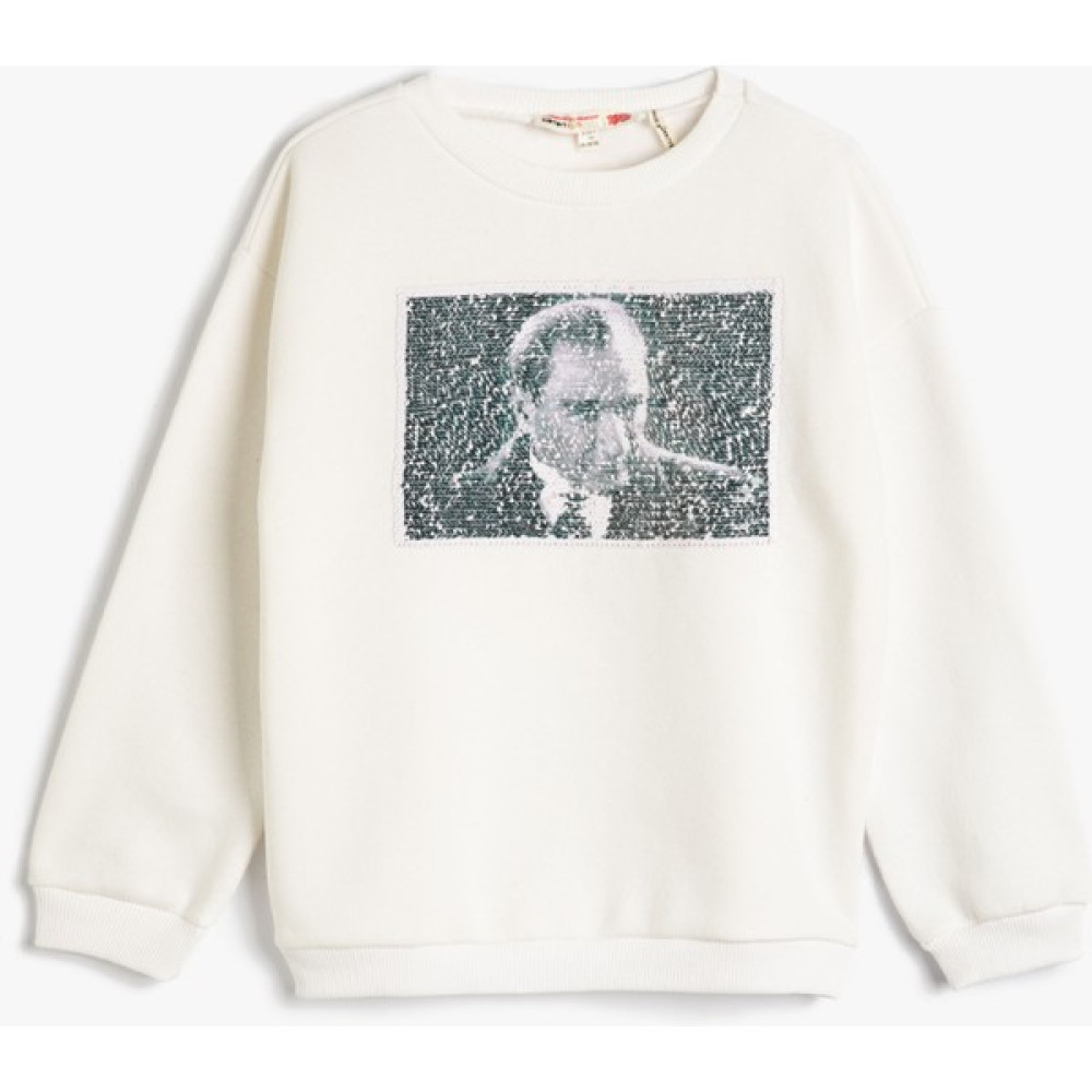 Koton Payetli Atatürk Baskılı Sweatshirt Uzun Kollu Bisiklet Yaka Şardonlu - 100. Yıl Kız Çocuk Sweatshirt Fiyatı