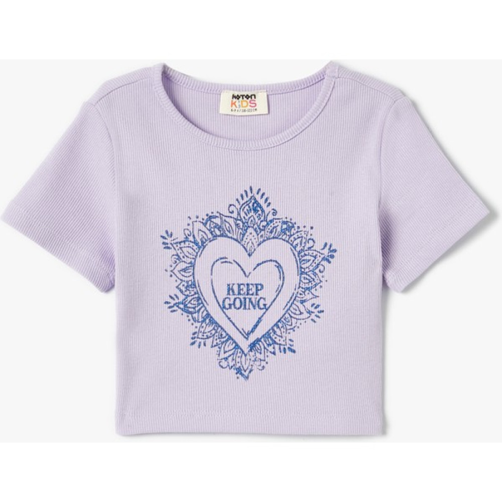 Koton Slogan Işlemeli Crop Tişört Dar Kalıp Bisiklet Yaka Kısa Kollu Kız Çocuk T-shirt Fiyatı