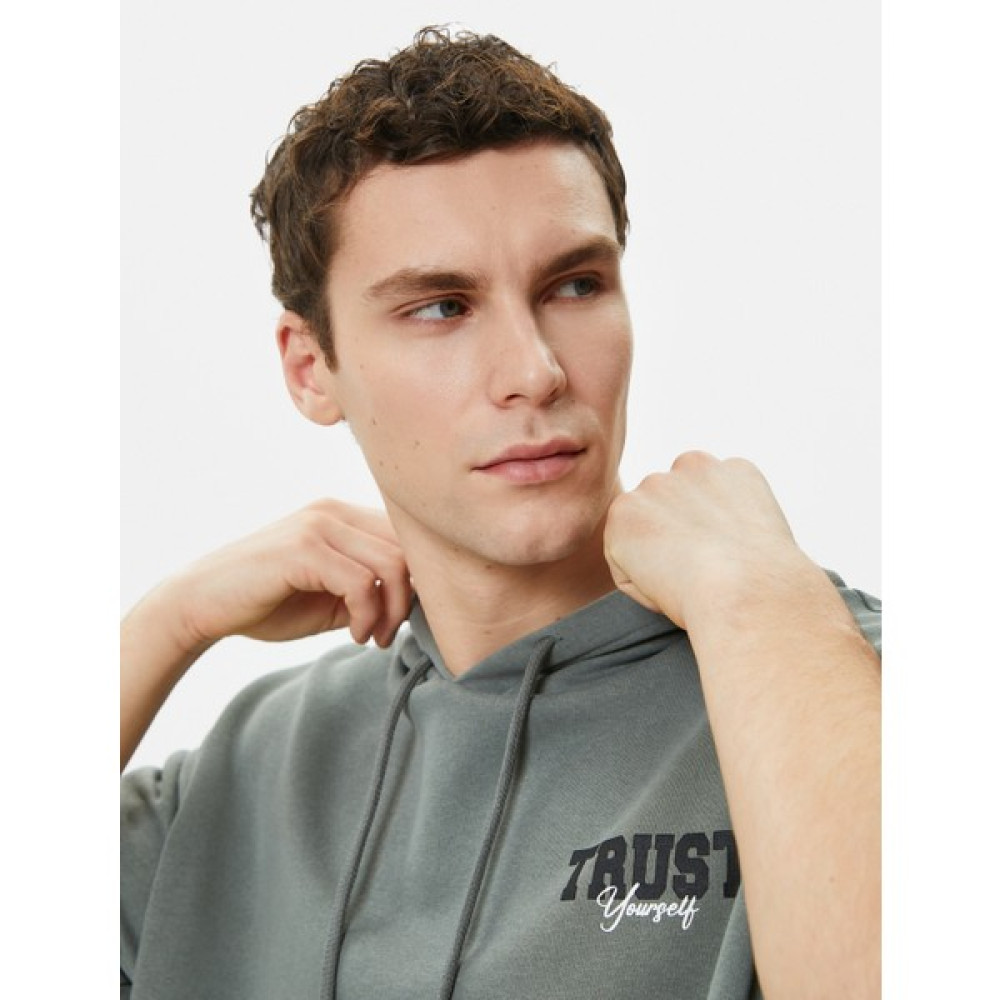 Koton Spor Sweat Kapşonlu Kısa Kollu Slogan Baskılı Erkek Sweatshirt Fiyatı