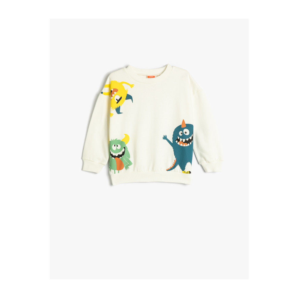 Koton Sweatshirt Şardonlu Bisiklet Yaka Canavar Baskılı Pamuklu 6-9 AY Beden Bayan Sweatshirt Fiyatı