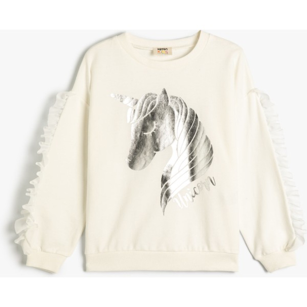 Koton Sweatshirt Uzun Kollu Parlak Unicorn Baskılı Püskül Detaylı Pamuklu Kız Çocuk Sweatshirt Fiyatı