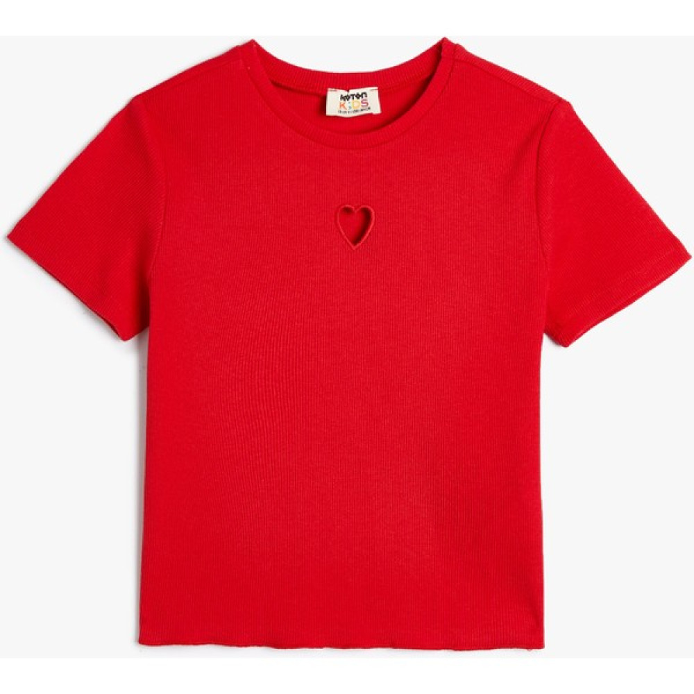 Koton T-Shirt Kısa Kollu Bisiklet Yaka Kalp Pencere Detaylı Kaşkorse Kız Çocuk T-shirt Fiyatı