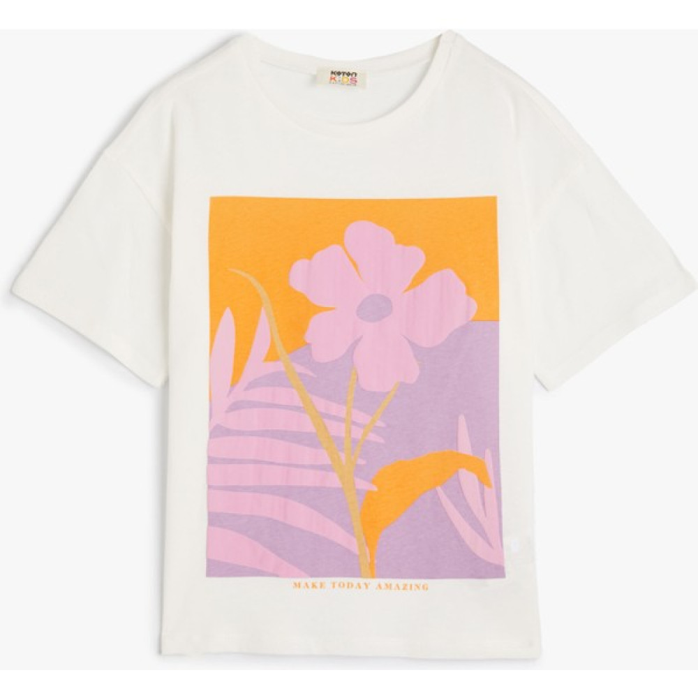 Koton Tişört Çiçek Baskılı Kısa Kollu Pamuklu Kız Çocuk T-shirt Fiyatı