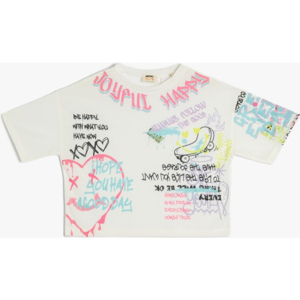 Koton Tişört Kısa Kollu Bisiklet Yaka Grafiti Baskılı Kız Çocuk T-shirt Fiyatı