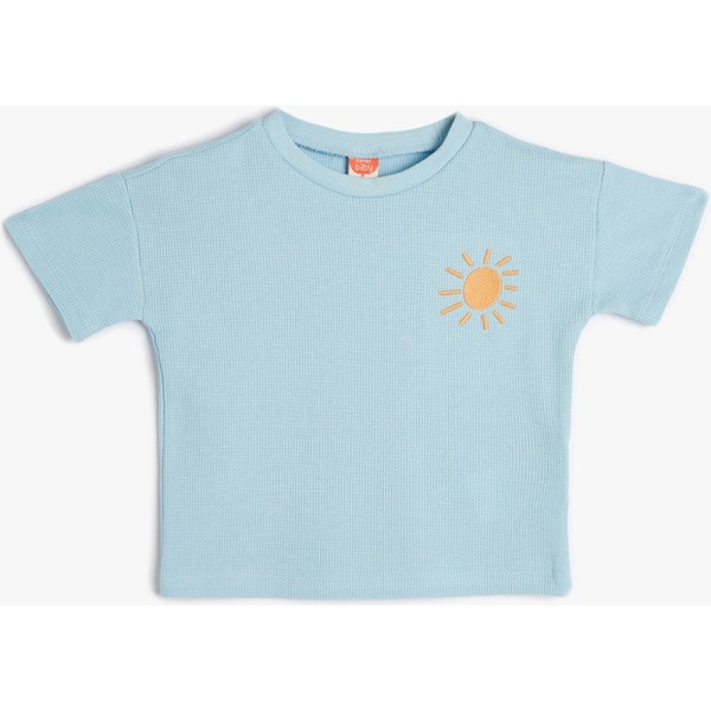 Koton Tişört Kısa Kollu Güneş Işlemeli Bisiklet Yaka Pamuklu Bebek T-shirt Fiyatı
