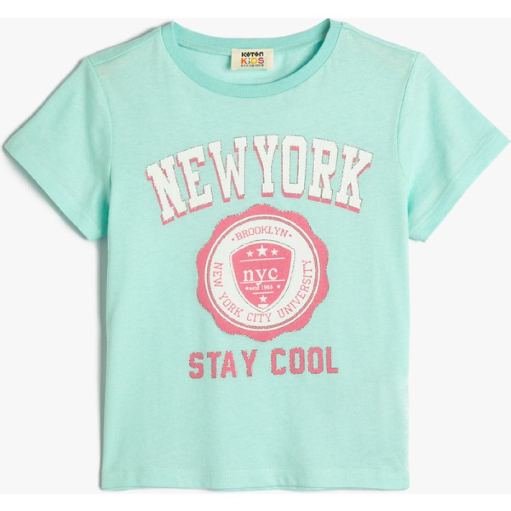 Koton Tişört New York Baskılı Kısa Kollu Bisiklet Yaka Pamuklu Kız Çocuk T-shirt Fiyatı