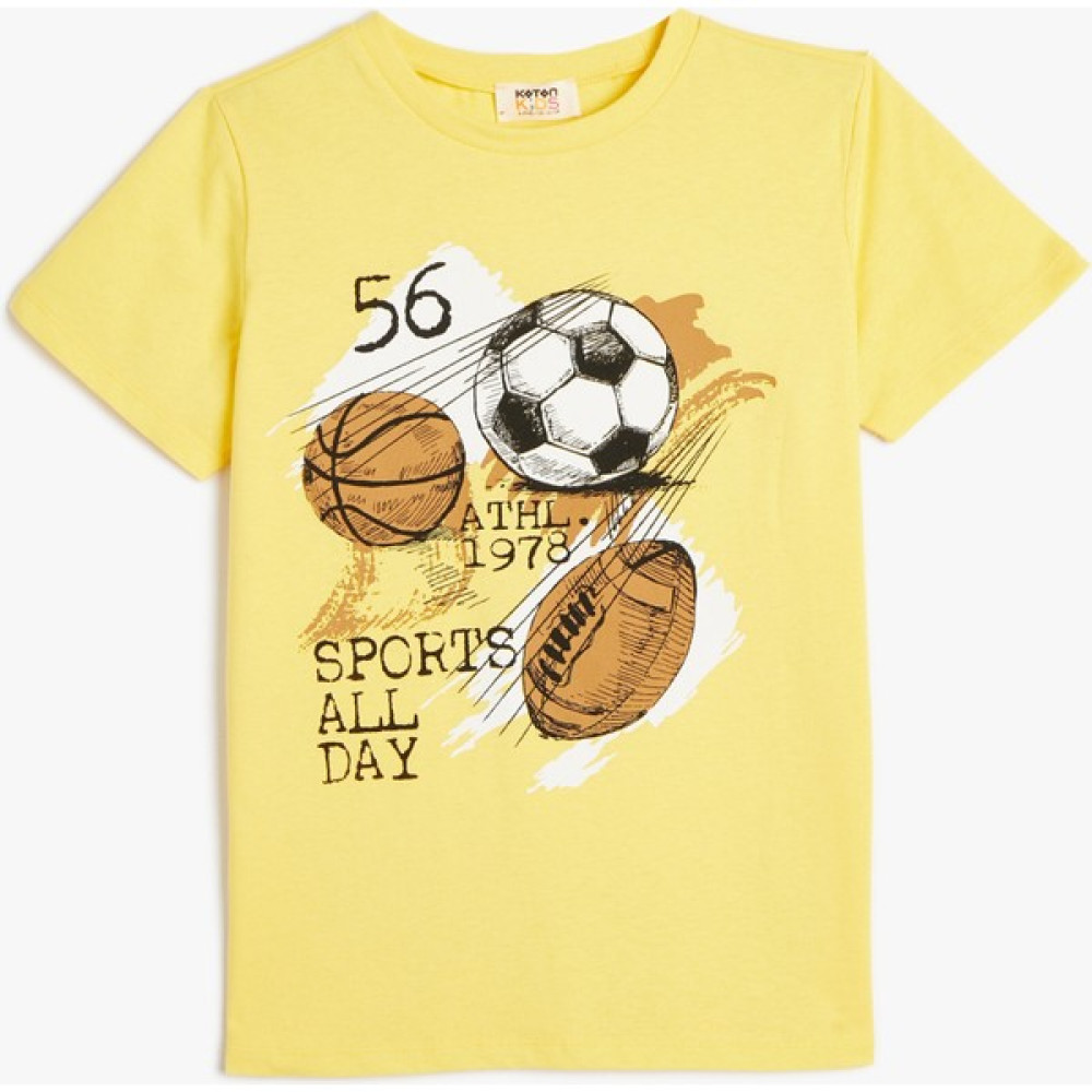 Koton Tişört Spor Temalı Kısa Kollu Pamuklu Bisiklet Yaka Erkek Çocuk T-shirt Fiyatı