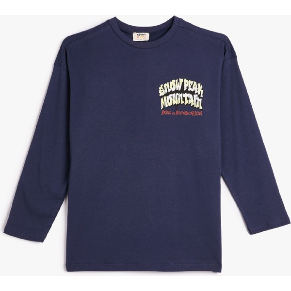 Koton Tişört Uzun Bisiklet Yaka Yazı Baskı Detaylı Pamuklu Erkek Çocuk T-shirt Fiyatı