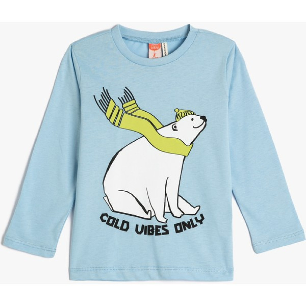 Koton Tişört Uzun Kollu Bisiklet Yaka Kutup Ayısı Baskılı Pamuklu Bebek T-shirt Fiyatı