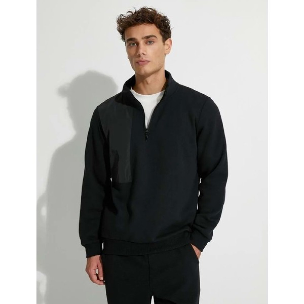 Koton Yarım Fermuarlı Sweatshirt Dik Yaka Blok Detaylı - Koton - 4WAM70149MK - Siyah - S Erkek Sweatshirt Fiyatı