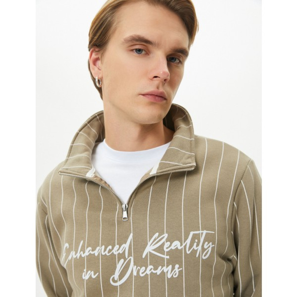 Koton Yarım Fermuarlı Sweatshirt Slogan Baskılı Dik Yaka Erkek Sweatshirt Fiyatı