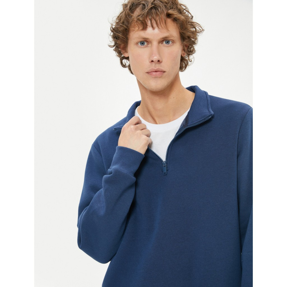 Koton Yarım Fermuarlı Yaka Sweatshirt Uzun Kollu Şardonlu Pamuk Karışımlı Erkek Sweatshirt Fiyatı
