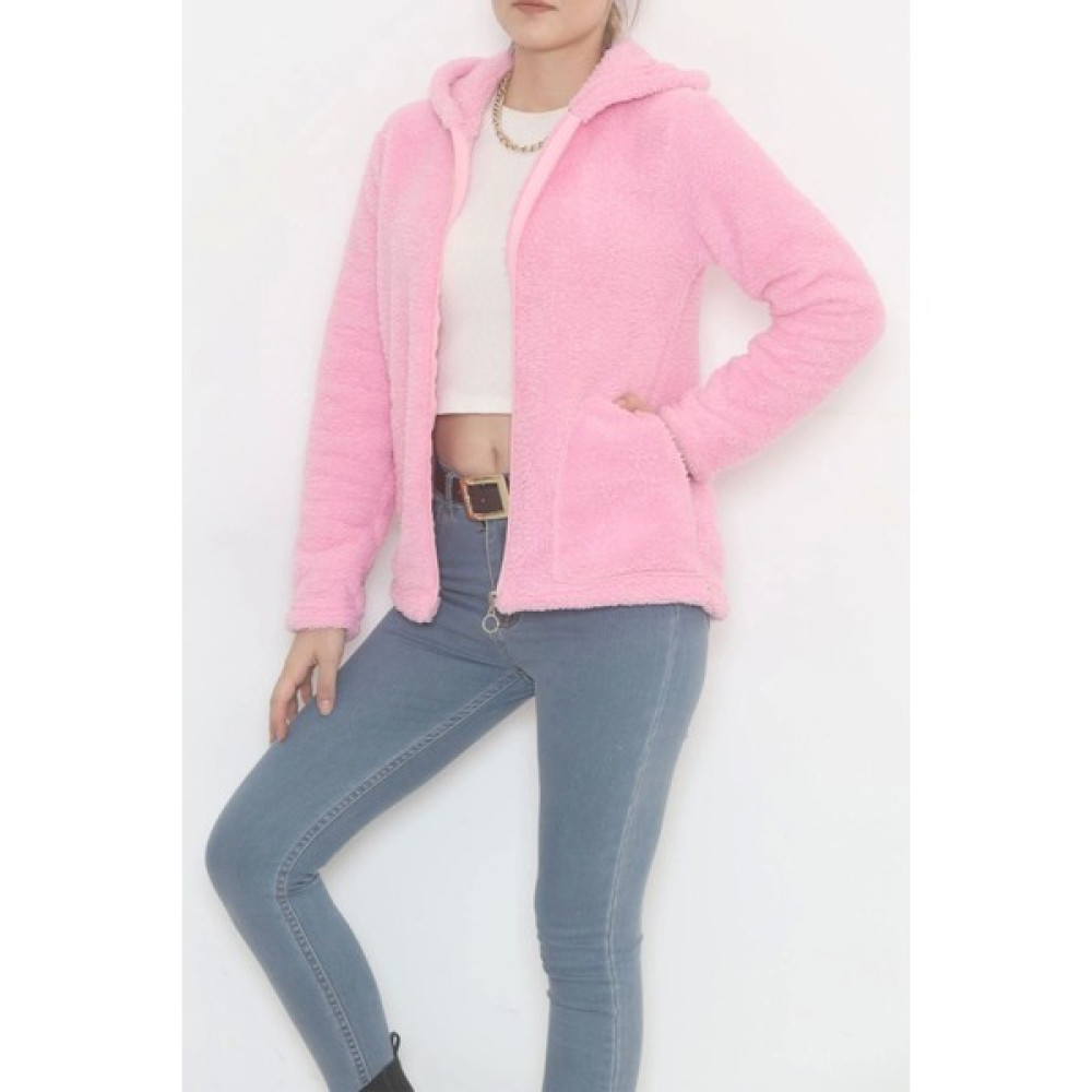 Kotyora Kotyora Kapşonlu Peluş Mont Şekerpembe - 10248.107. Kadın Kaban Fiyatı