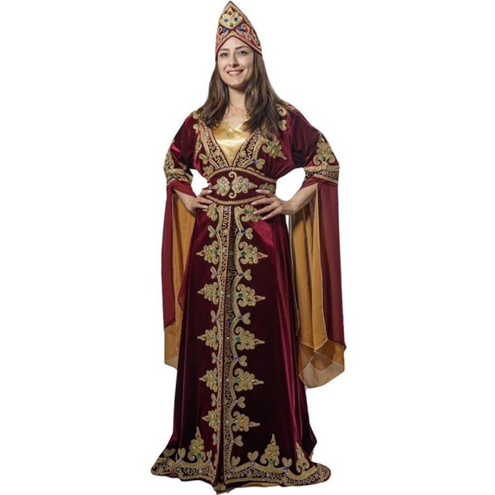 Köylü Kostüm Kösem Sultan Kıyafeti Yetişkin Kadın Lüks Kadife Bindallı Elbisesi Bordo - 3 Beden (XLarge) Oto Boyaları Fiyatı