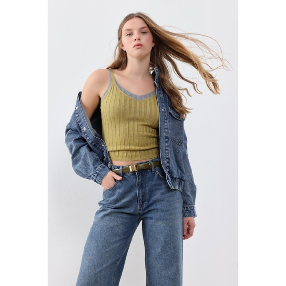 Koyu Mavi Cep Detaylı Denim Bomber Ceket Bayan Ceket Fiyatı
