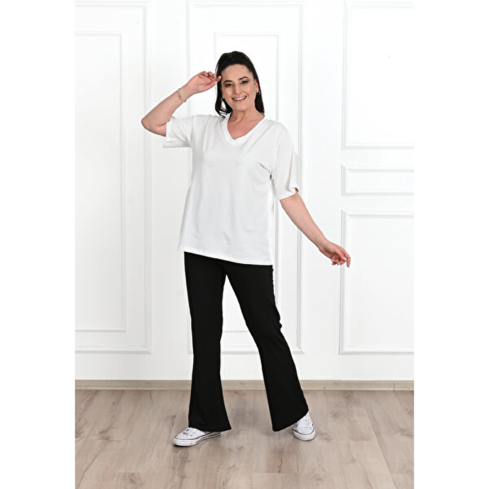 Koza Butik Kadın V Yaka Basic Büyük Beden T-Shirt 1297-22 Bayan T-shirt Fiyatı
