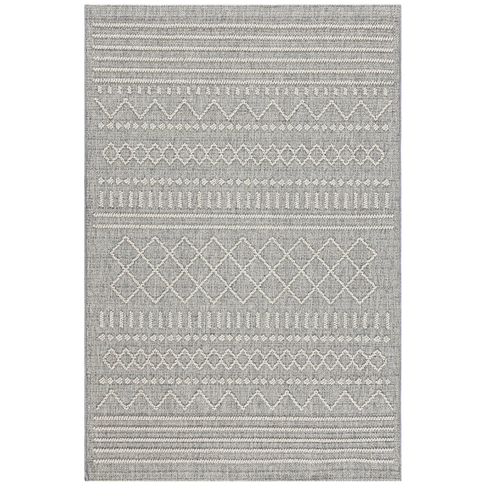 Koza Halı Gri Krem Geometrik Çizgili Tozumaz Salon Koridor Balkon Teras Bahçe Oturma Odası Halısı 19237a 200 x 290 Beden Kilim Fiyatı