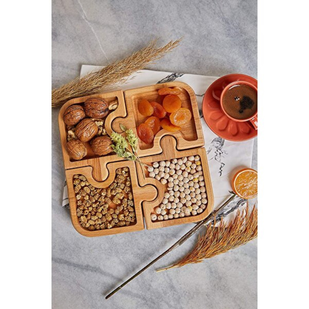 Koza Wood Art Ahşap Kayın 4'puzzle Çerezlik-Kahvaltılık ve Servis- Sunum Tabağı Mutfak Gereçleri Fiyatı