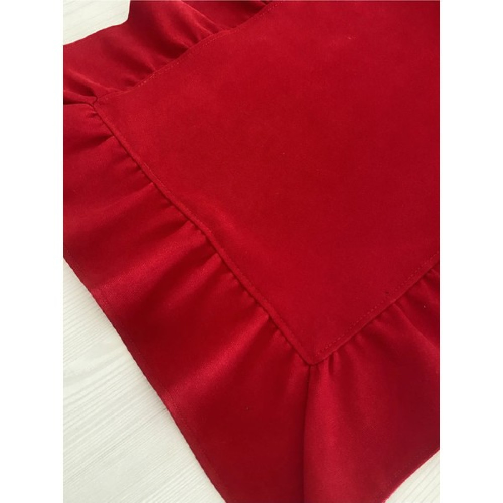 Kozalak Fırfırlı Runner - Kırmızı - 40 x 110 cm Masa Örtüsü Fiyatı