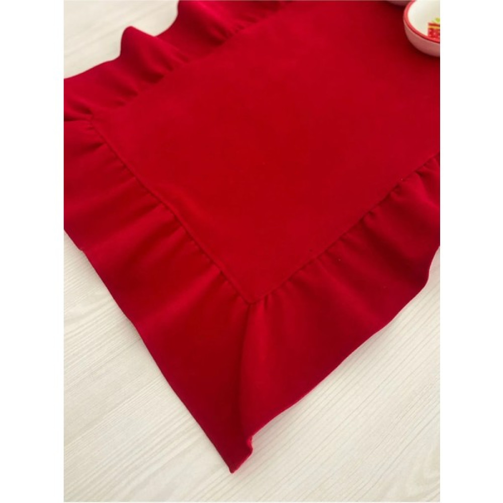 Kozalak Fırfırlı Runner - Kırmızı - 45 x 110 cm Masa Örtüsü Fiyatı