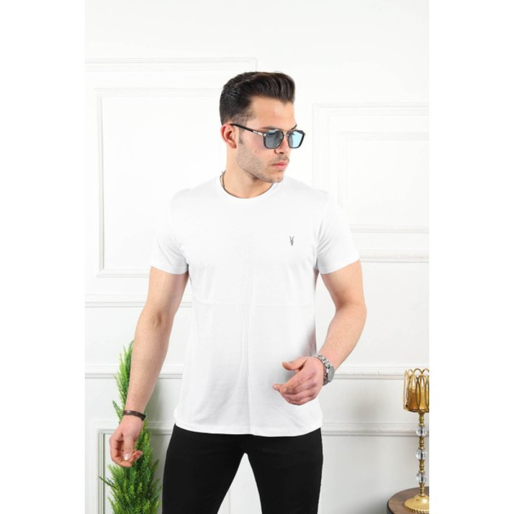 Kozik Beyaz Erkek Bisiklet Yaka Standart %100 Pamuk Erkek Basic T-Shirt Erkek T-shirt Fiyatı