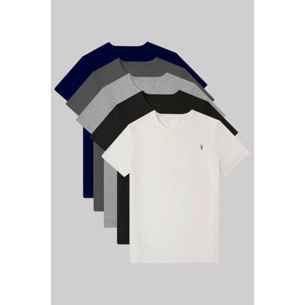 Kozik Erkek 5'li Tişört Standart Kalıp Bisiklet Yaka Yazlık Basic Erkek T-Shirt Erkek T-shirt Fiyatı