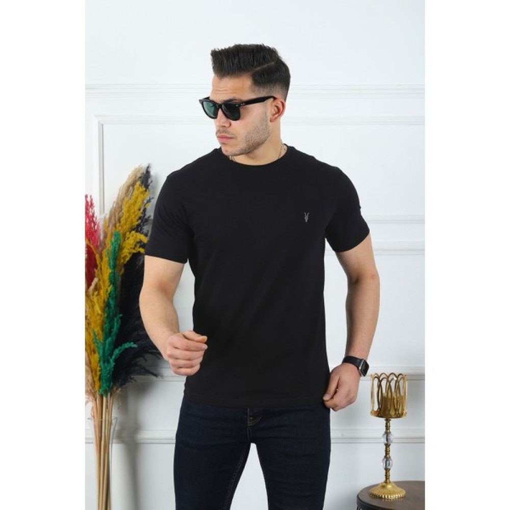 Kozik Erkek Siyah Bisiklet Yaka Standart %100 Pamuk Erkek Basic T-Shirt Erkek T-shirt Fiyatı