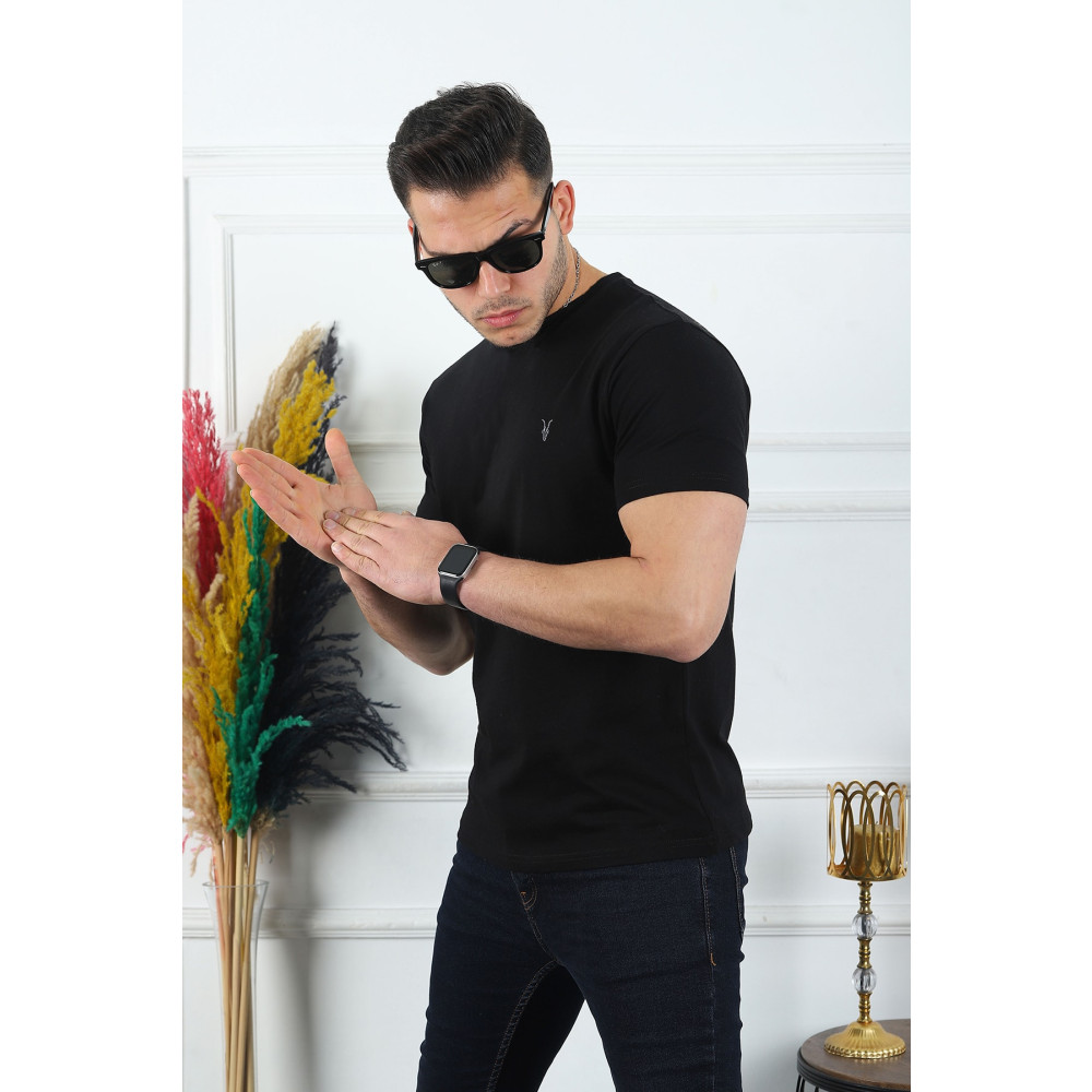 Kozik Erkek Siyah Bisiklet Yaka Standart %100 Pamuk Erkek Basic T-shirt 2XL Beden Bayan T-shirt Fiyatı