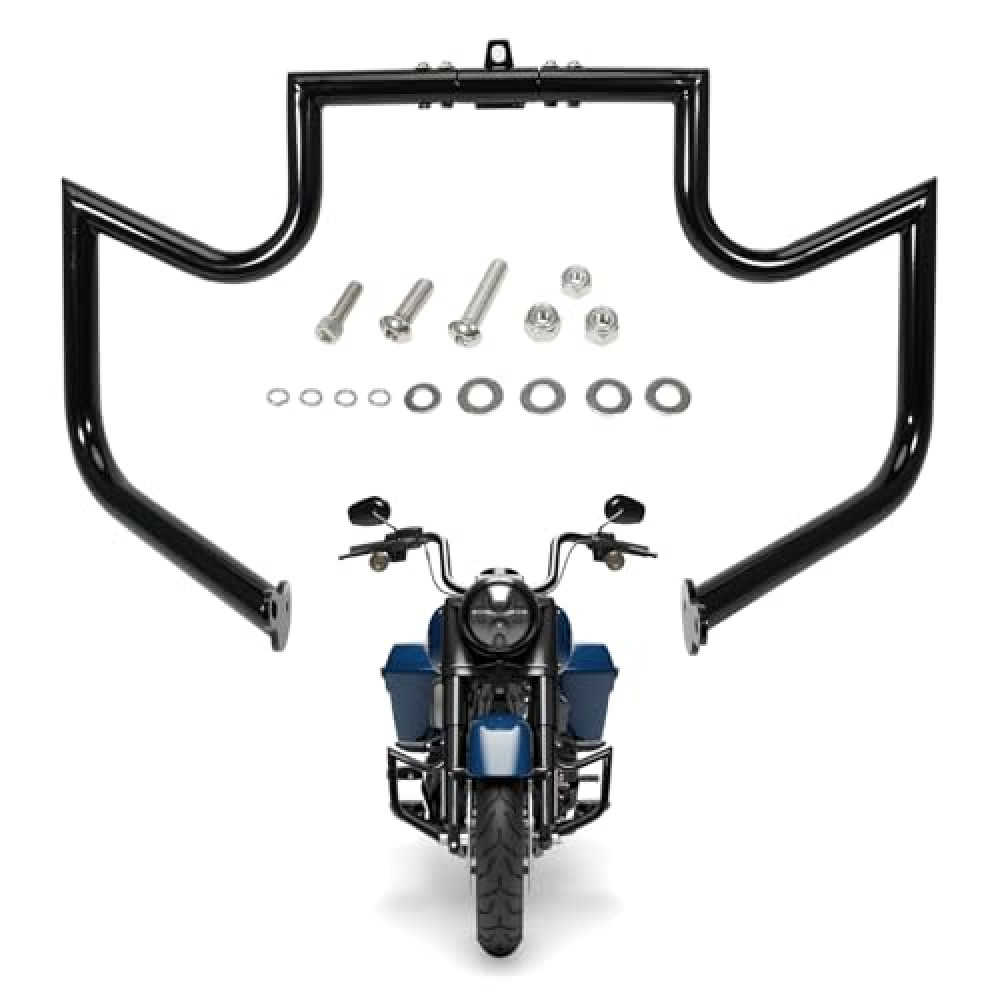Kozlira Crash Bar Engine Guard Freeway Highway Bar Compatible with Harley Davidson 2009-2023 Touring and Trike Models Road King Road Glide Street Glide Electra Glide CVO, Gloss Black Crash Bar
