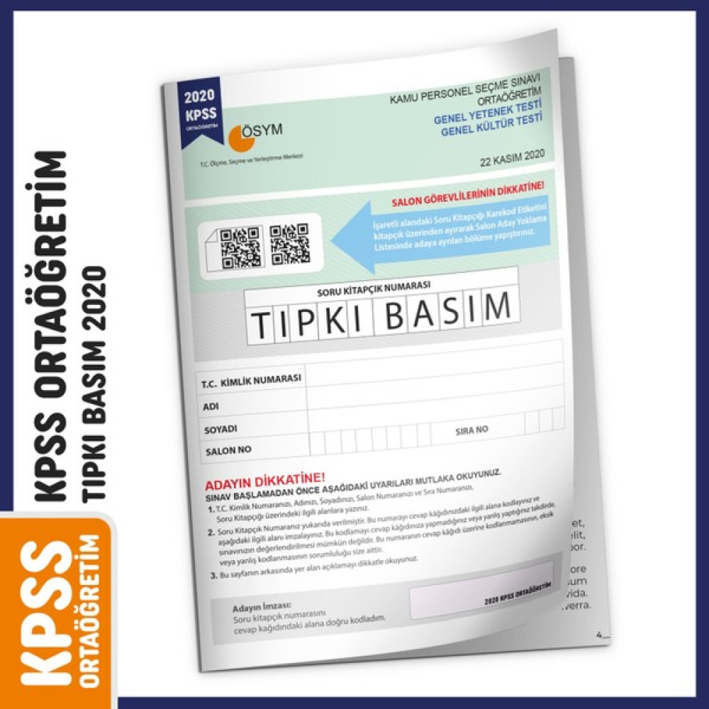 KPSS Ortaöğretim/Lise 2020 ÖSYM Tıpkı Basım Türkiye Geneli Dijital Çözümlü Çıkmış Soru Kitapçığı KPSS Fiyatı