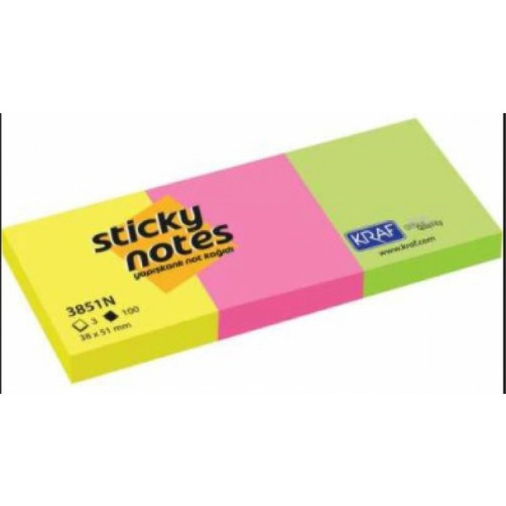 Kraf 38 x 51 mm 3 Renkli Yapışkanlı Not Kağıdı Not Defteri & Bloknot Fiyatı