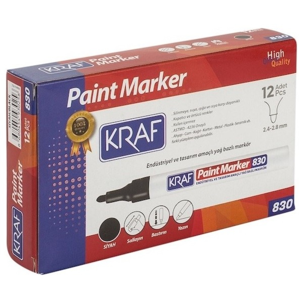 Kraf 830 Paint Markör Kalem Siyah 12'li CD-DVD-Asetat Kalemi Fiyatı
