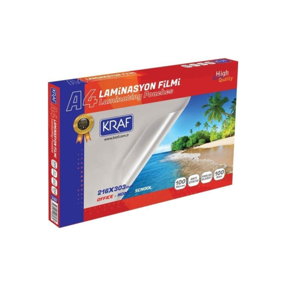 KRAF Laminasyon Filmi Parlak Şeffaf A4 100 Micron 100`lü Paket Ciltleme Makinesi Fiyatı