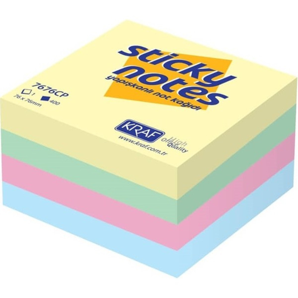 Kraf Yapışkanlı Not Kağıdı Küp 76 x 76 mm 400 Yaprak Pastel Renkler 7676CP 3 Adet Oto Boyaları Fiyatı
