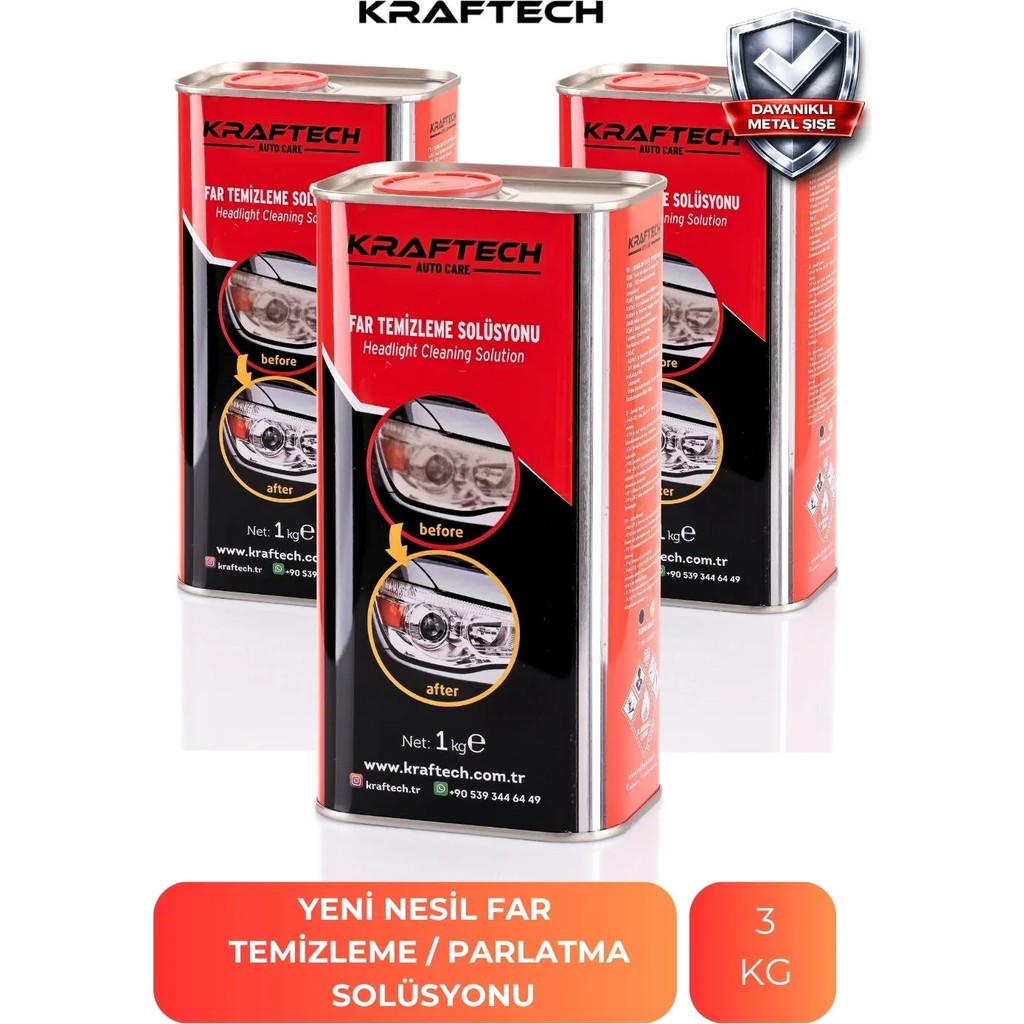 Kraftech Yeni Nesil Buharlı Far Temizleme Sıvısı Far Parlama Solüsyonu Kloroform 3 kg Oto Çizik Giderici Fiyatı