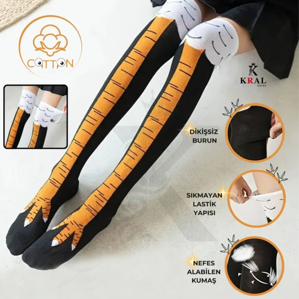 Kral Socks Kadın Dizüstü Çorap (1 Çift) Günlük Düz Çizgili Pamuklu Diz Üstü Siyah Çorap (Outdoor) Fiyatı