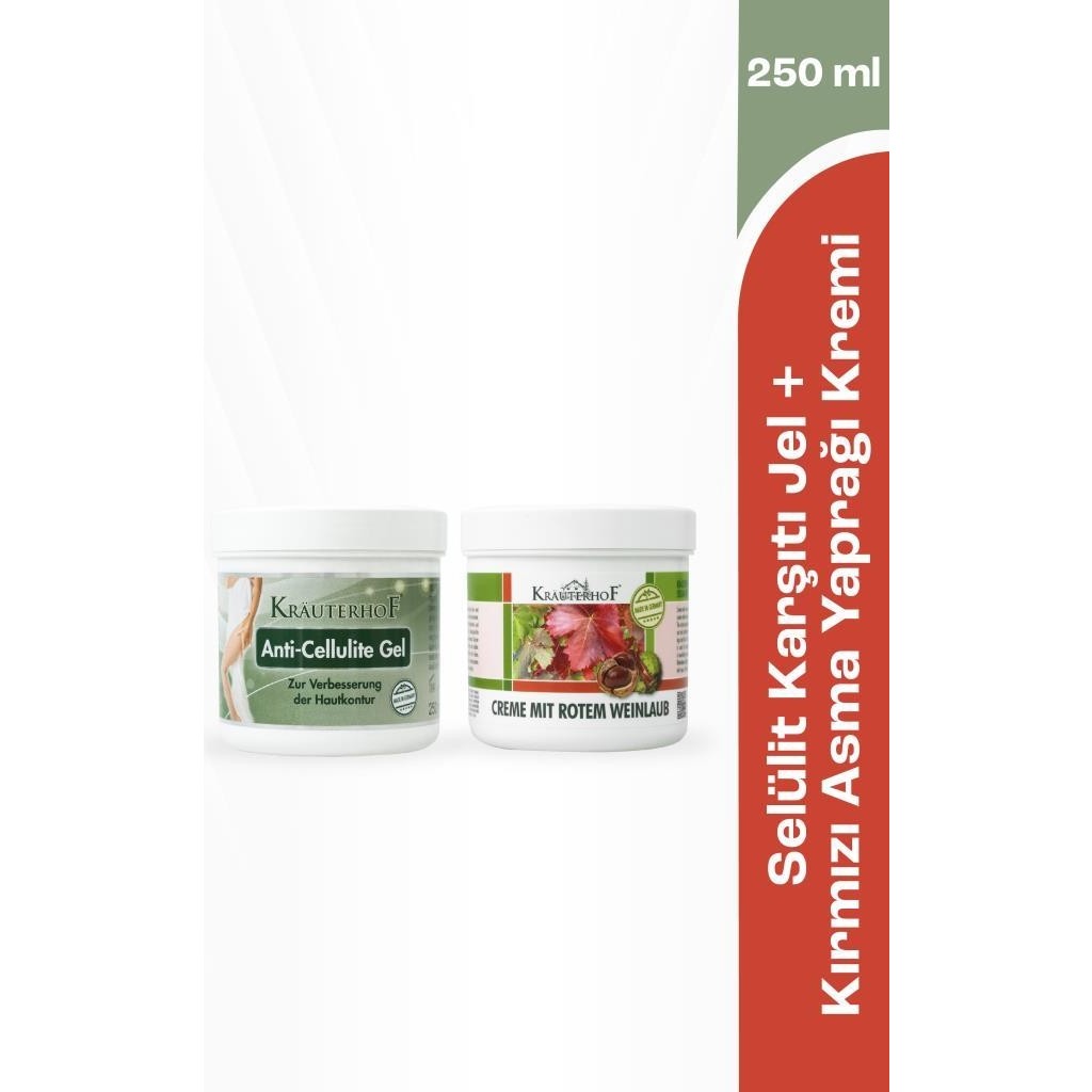 Krauterhof Anti Selülit Jel 250 ml + Kırmızı Asma Yaprağı Kremi 250 ml Vücut Sıkılaştırıcı ve İncelticiler Fiyatı
