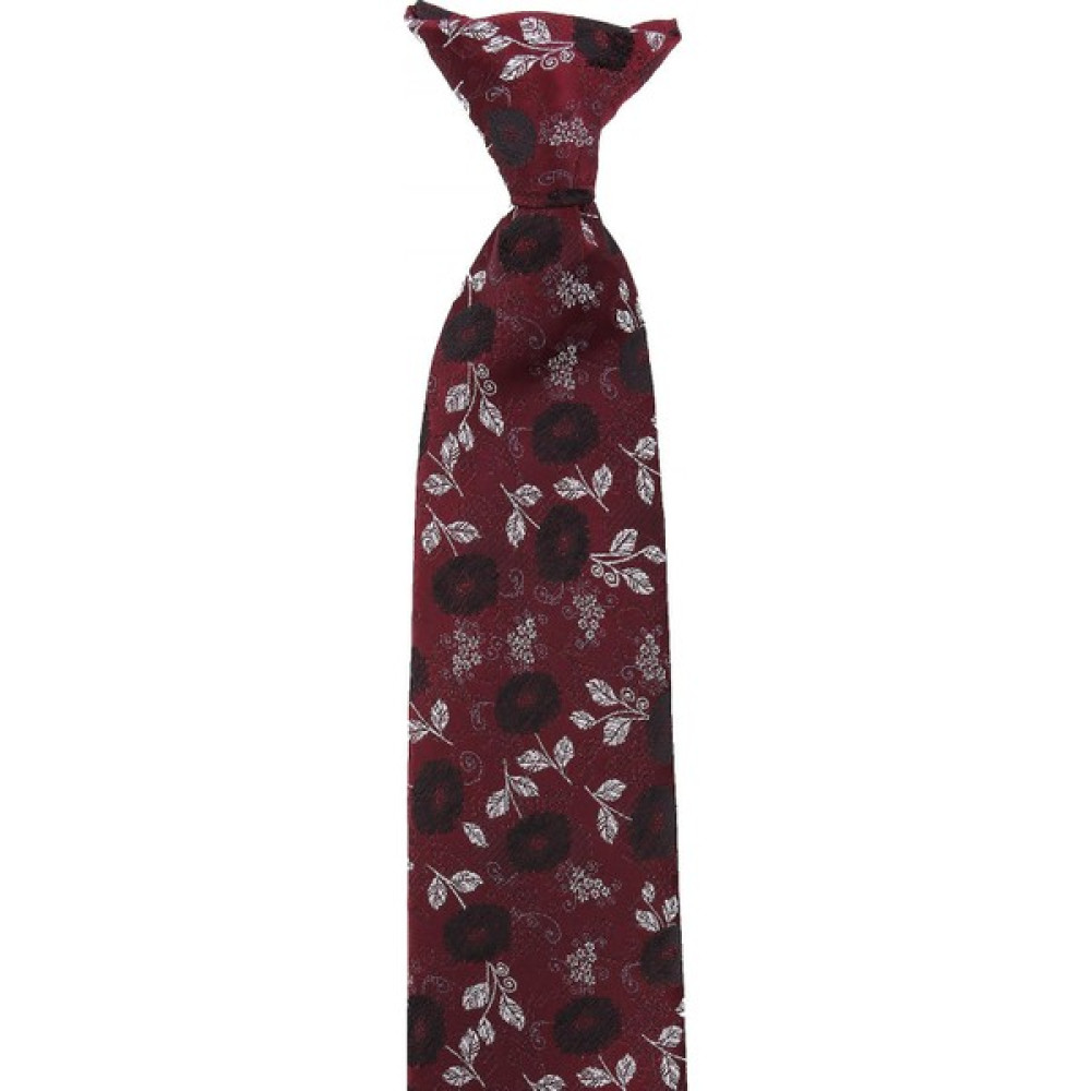 Kravatkolik Bordo Çiçek Desen Klipsli Kravat KLP437 Kravat Fiyatı