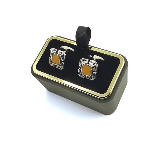 Kravatkolik KD554 Sarı Gümüş Renk Kare Kol Düğmesi