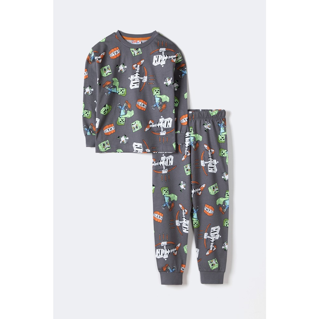 Krazber Erkek Çocuk Blok Canavarları Desenli Uzun Kollu Pijama Takımı – Gri (3–12 Yaş) Diğer Fiyatı