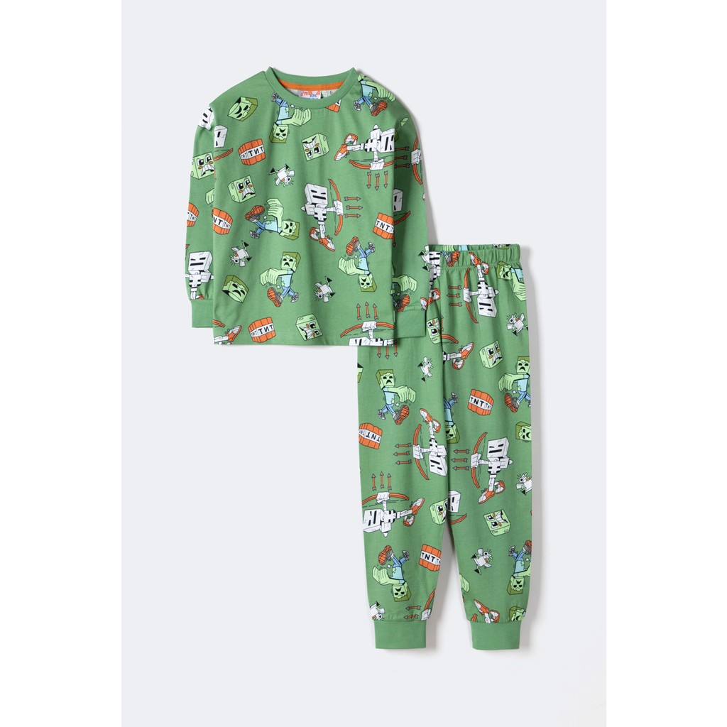 Krazber Erkek Çocuk Blok Canavarları Desenli Uzun Kollu Pijama Takımı – Yeşil (3–12 Yaş) Diğer Fiyatı
