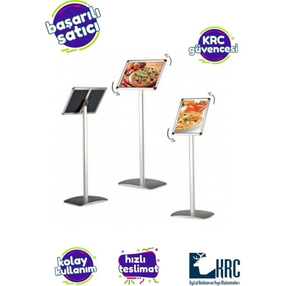 Krc Dijital Krcdijital A4 Ayaklı Alüminyum Çift Yön Ayarlanabilir Yönlendirme Menü PANO-100CM Yükseklik Resim & Fotoğraf Çerçevesi Fiyatı